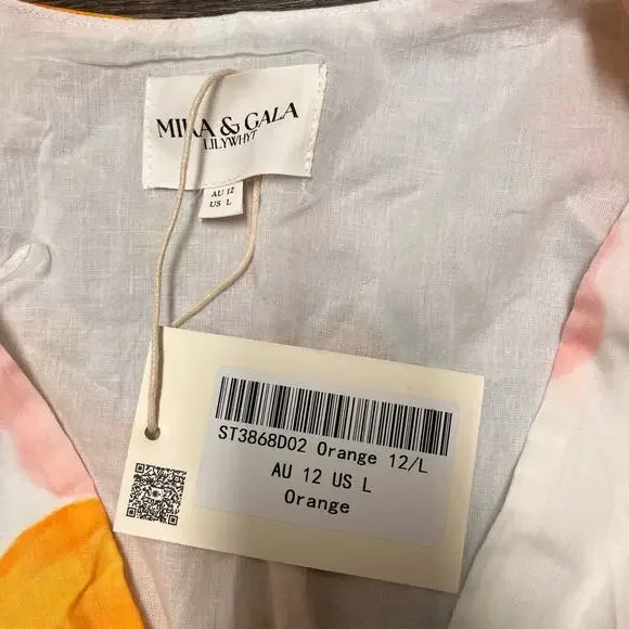 Hello Molly Floral Mini Dress Orange Pink Tie Front Boho Cottagecore L - Picture 6 of 11